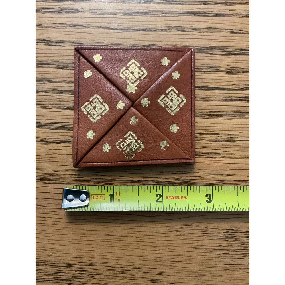Vintage Folding Coin Purse leather origami Gold Stamped Wallet Morocco